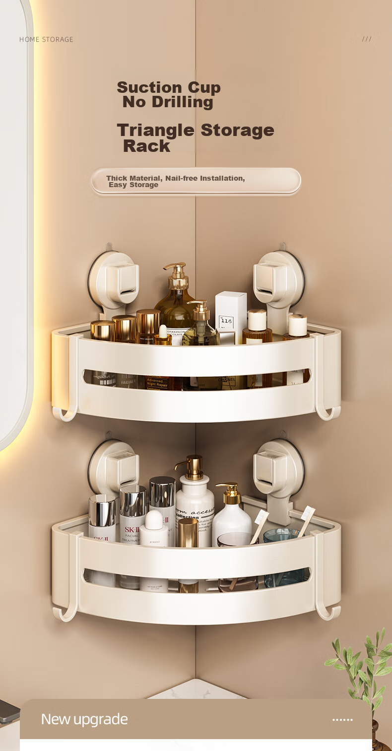 YOUQIN Bathroom Suction Cup Storage Rack, Gun Gray, No Drilling Required, Wall-Mounted, for Bathroom Sink And Washbasin Storage, Triangular Basket 1