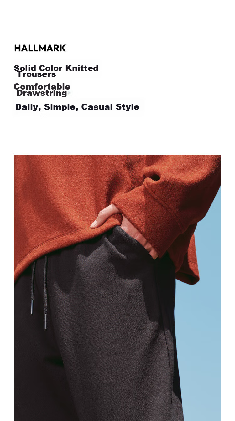Semir Casual Pants for Men, Simple Solid Color Versatile Knitted Trousers, Autumn Drawstring Ankle-Tied Pants, Sporty Style 101524127121 4