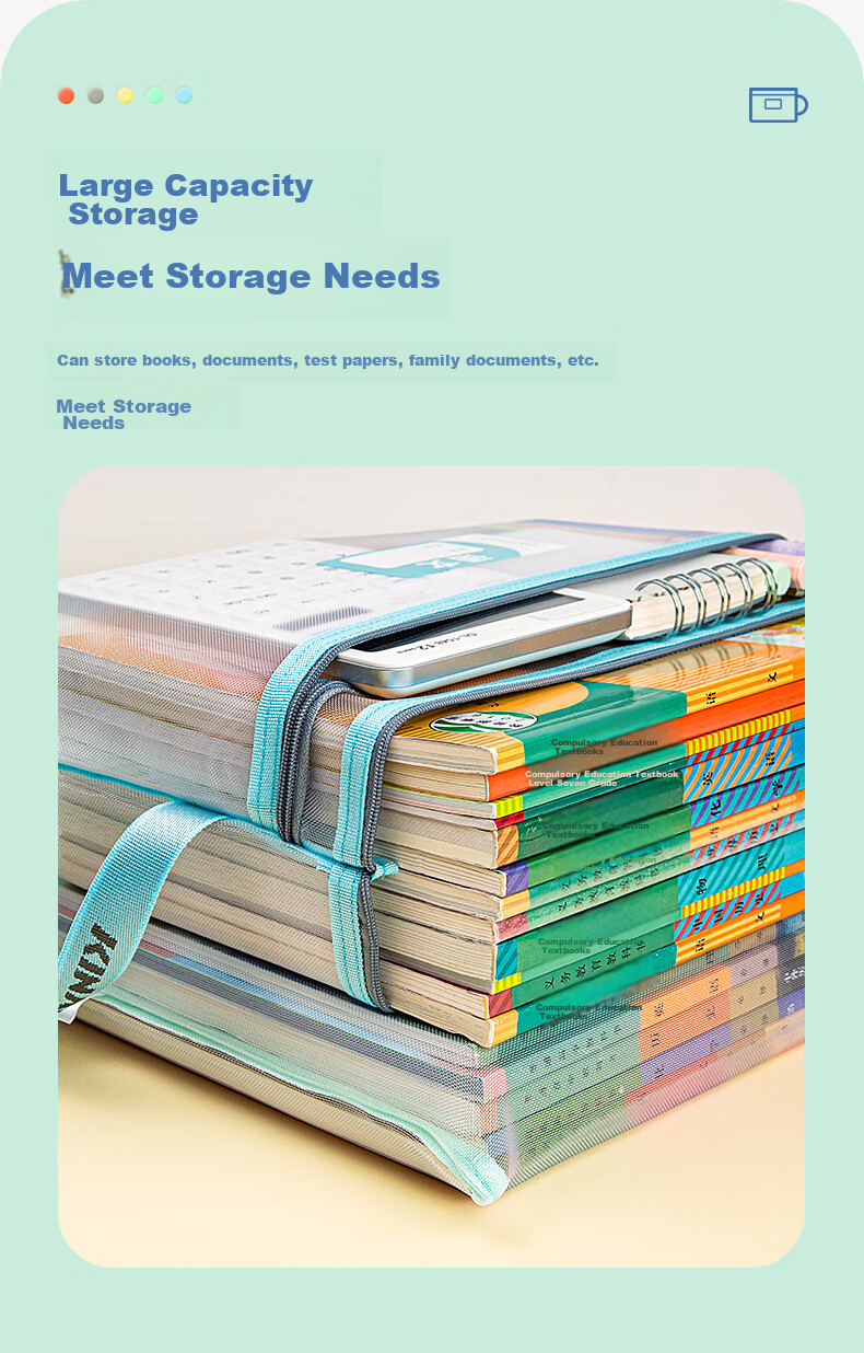 Jindeli 5 A4 Transparent File Folders for Elementary And Middle School Students, Subject Classification Pouches with Zipper, Book And Homework Storage Bags, Handheld Pouches for Stationery And Tutoring Supplies FB8779-5 5