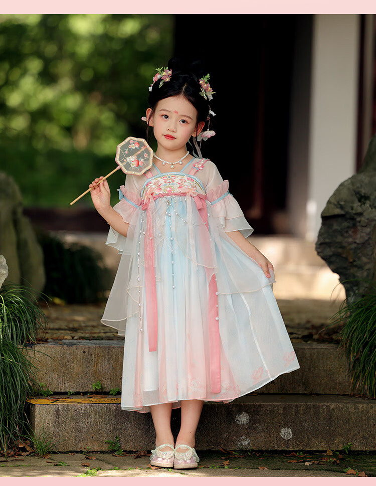 Menghu Peach Hanfu Girls' Summer 2026 Fairy-Like Ancient Style Ru Skirt, Children's New Chinese-Style Thin Dress, Pink And Blue, Size 110 19