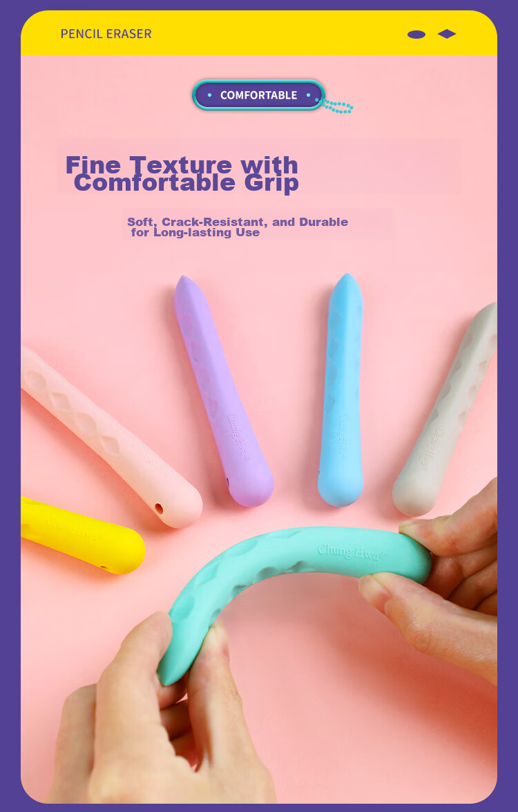 Zhonghua 3-Pack Large Perforated Erasers, Anti-Loss, Hangable, Easy to Erase, Low Debris, Clean, Suitable for Mechanical Pencils, Pen-Shaped Children's Erasers, Thick And Thin Dual-Headed, EB0005-1 Back-To Stationery 5