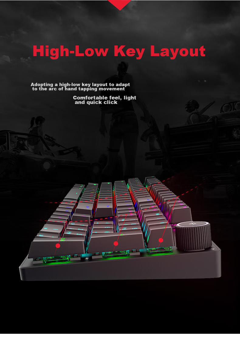 HP K10G-104 Key Blue Switch Mechanical Keyboard Wired High Aesthetic Value Ice Blue Gaming Keyboard E-Sports Internet Cafe Metal Panel Full Key Anti-Ghosting Hot-Swappable 12