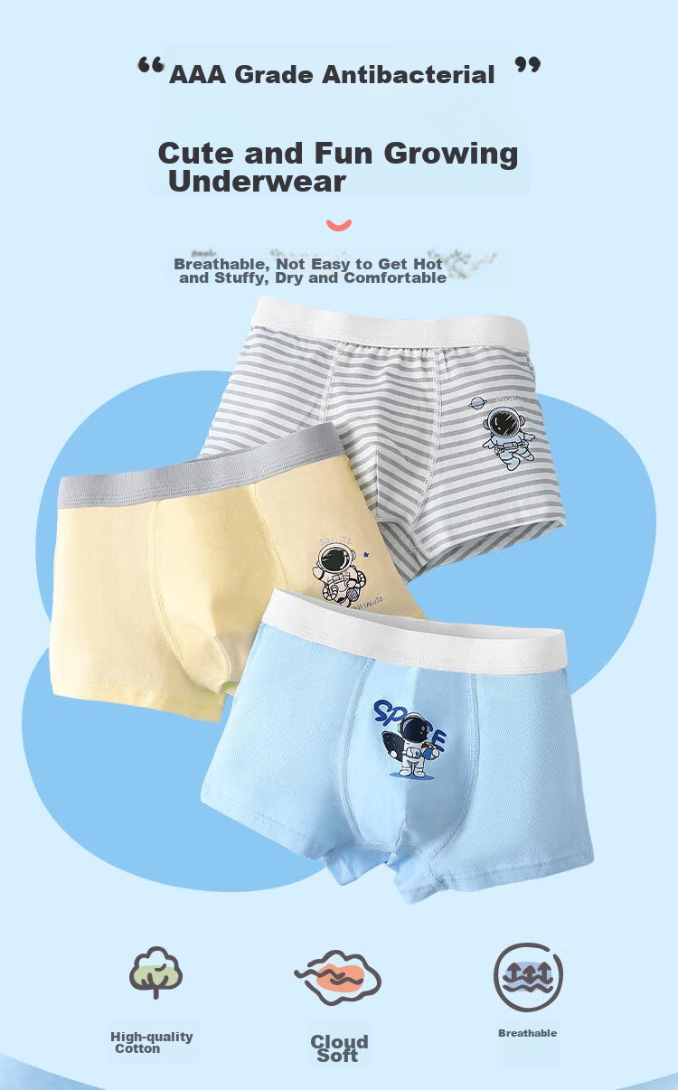 LangSha Boys' Boxer Briefs, Class A Cotton Antibacterial Underwear, Casual Shorts for Small, Medium And Large Boys, 3 Pairs, Size 160 1