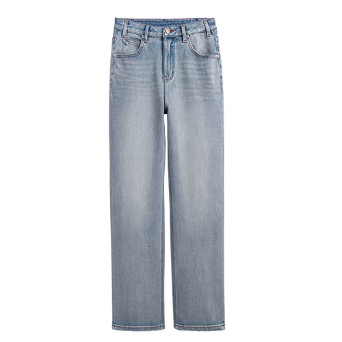 RAIN.CUN Casual Slimming Straight-Leg Jeans for Women, 2024 High-Waisted Loose Wide-Leg Pants, Long Trousers