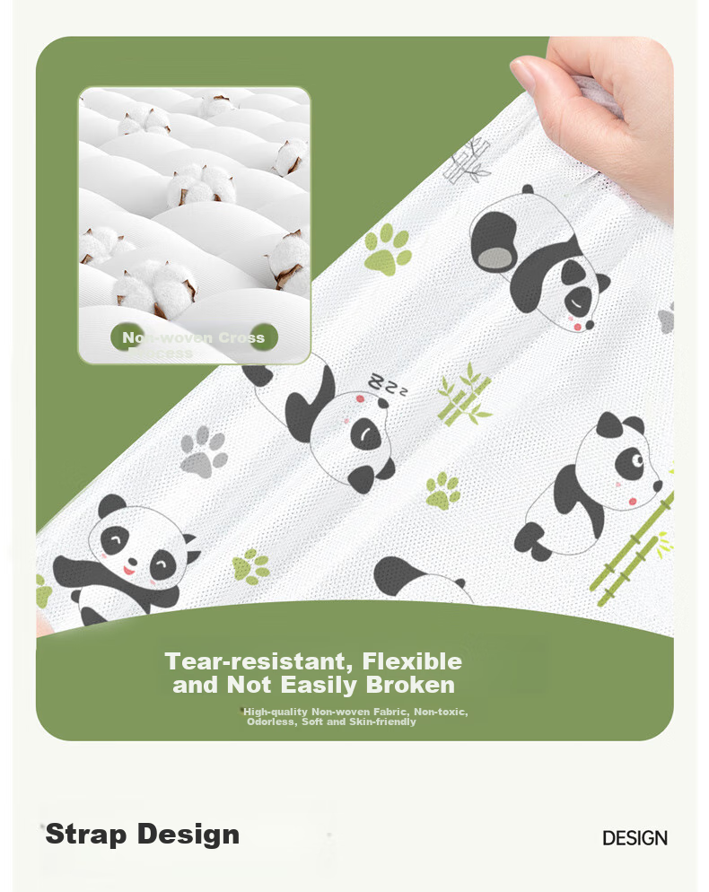 JAJALIN Disposable Four-Piece Set for Double Bed: Bed Sheet, Duvet Cover, Pillowcases, And Sleeping Bag Liner, Disposable Travel Essentials, Panda Design, 2-Piece Set 12