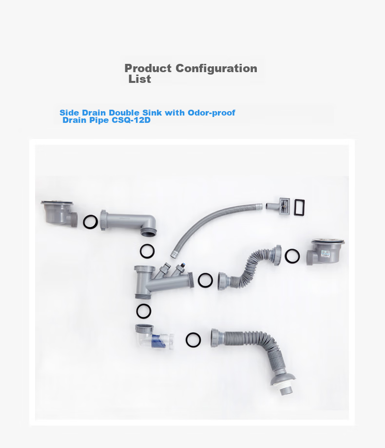 Submarine CSQ-12D Double-Slot Vegetable Washing Basin Drain Pipe, Basket 110 Drain Pipe Set, Side Wall-Mounted Drainage, Space-Saving Desig 16