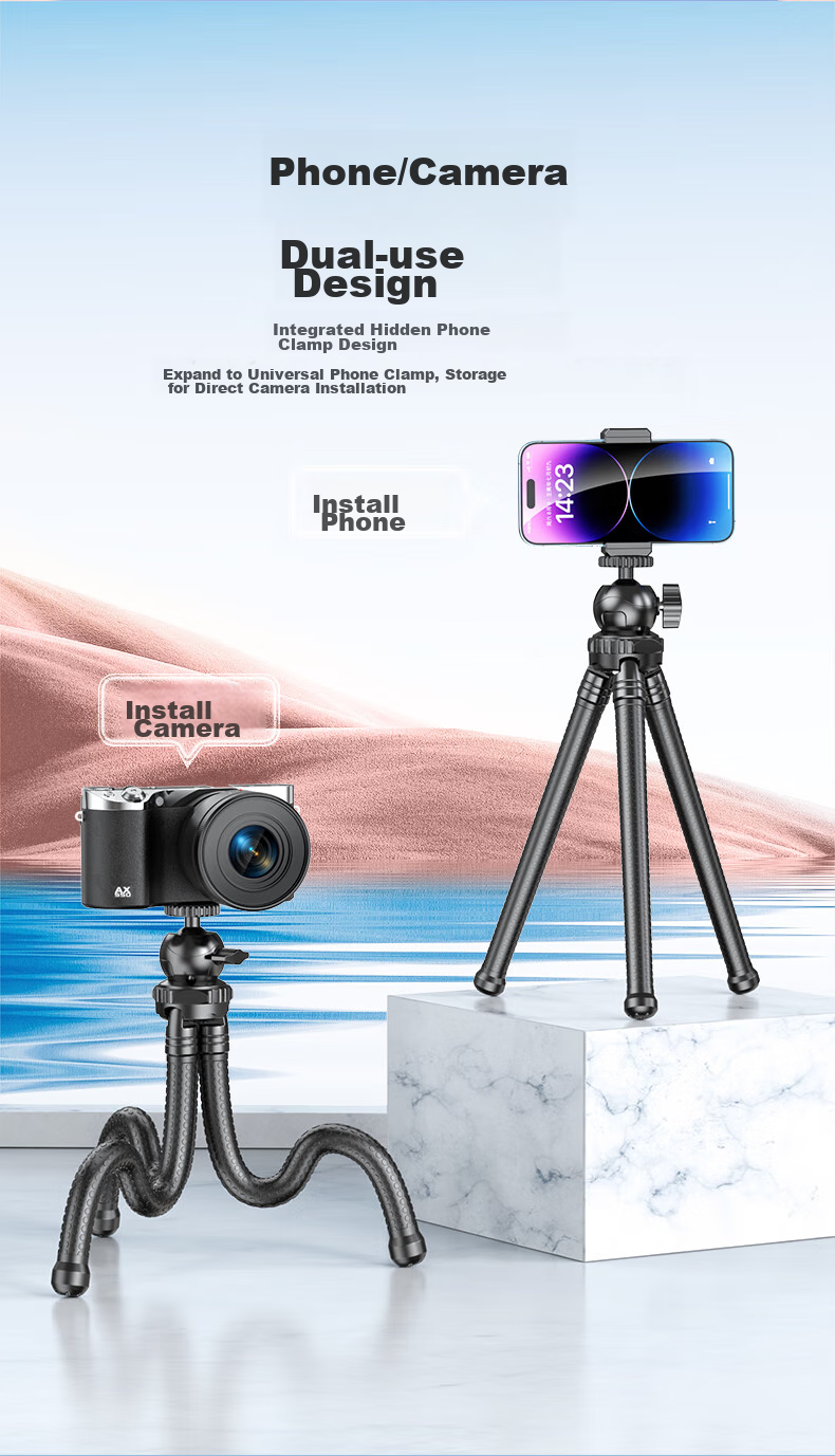 JIAHUACAI Multifunctional Versatile Octopus Tripod for Smartphones, Mirrorless Cameras, And DSLR Cameras, Suitable for Outdoor Selfies, Vlogging, Video Recording, Desktop Live Streaming, Mini Foldable Versatile Desig 4