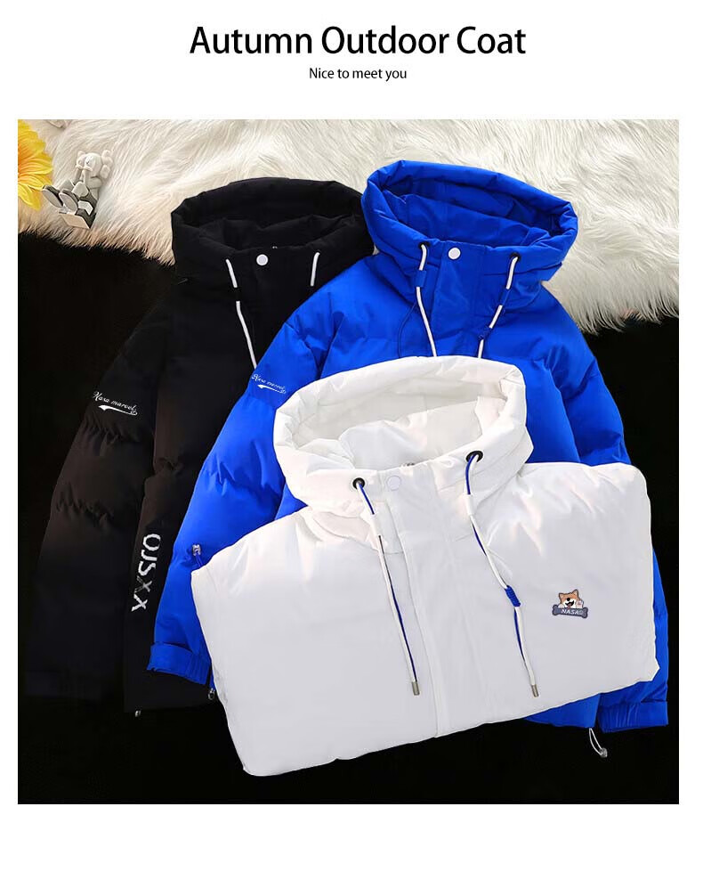 NASA MARVEL Cotton Jacket for Men, Winter Coat, Thickened Trendy Puffer Jacket, Sports Couple Style Cotton Padded Coat, White, 2XL 17