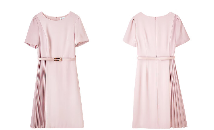 Sentubila Design-Inspired Patchwork Dress, Summer Elegant Pleated Skirt for Petite Figures, Apricot Color, Size S 27