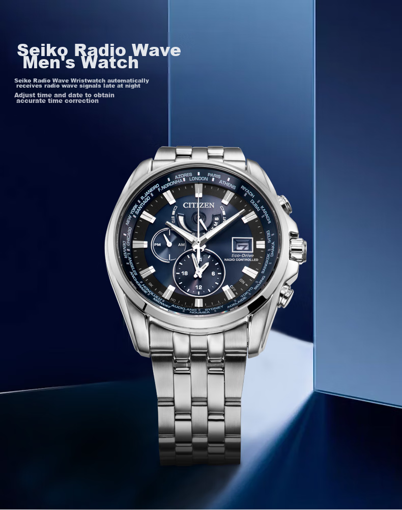 CITIZEN Watch for Men, Japanese And Korean Style, Eagle in The Sky, Eco-Drive, Radio-Controlled Steel Band, Black Dial, Gift for Boyfriend, AT9127-80E 1