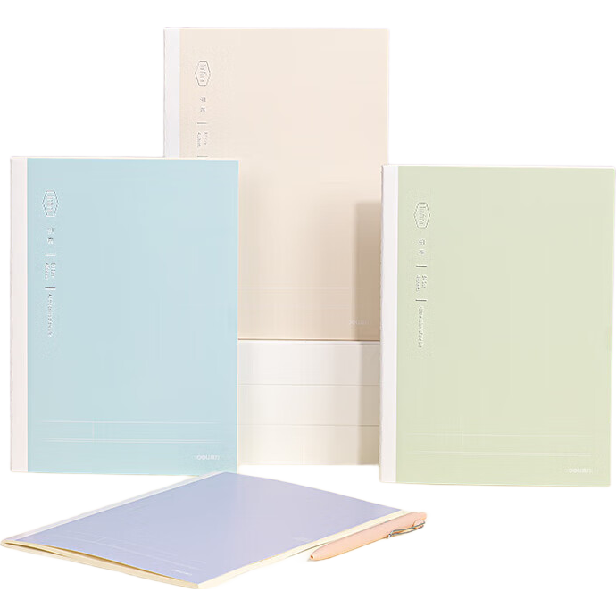 Deli Leshu Series Notebooks, Student Exercise Books, Memo Pads, Soft Copy Books, Diary Books, Stitched Books, B5/40 Sheets, 4-Pack FB540-4