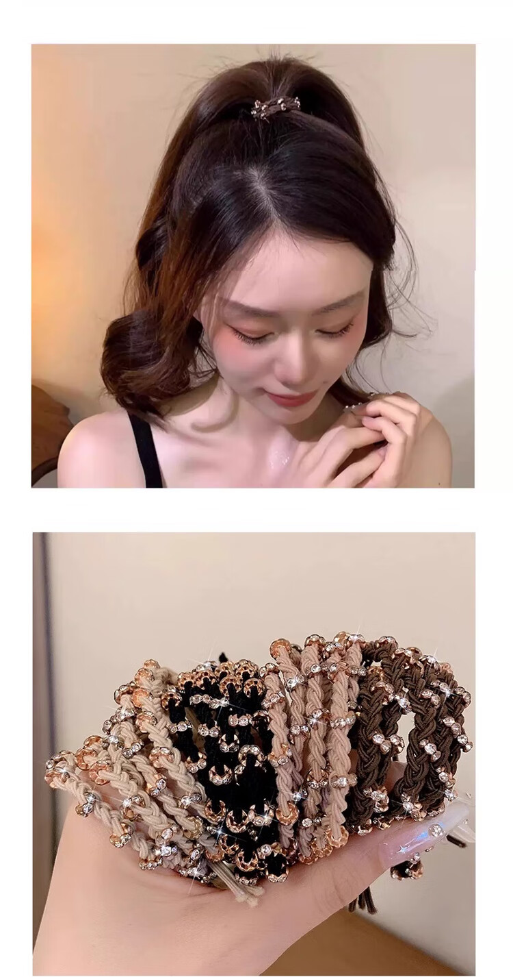 LiQing Rhinestone Braided Hair Ties [5 Mixed Colors] High Elastic Durable Luxury Leather Hair Bands Hair Accessories 10