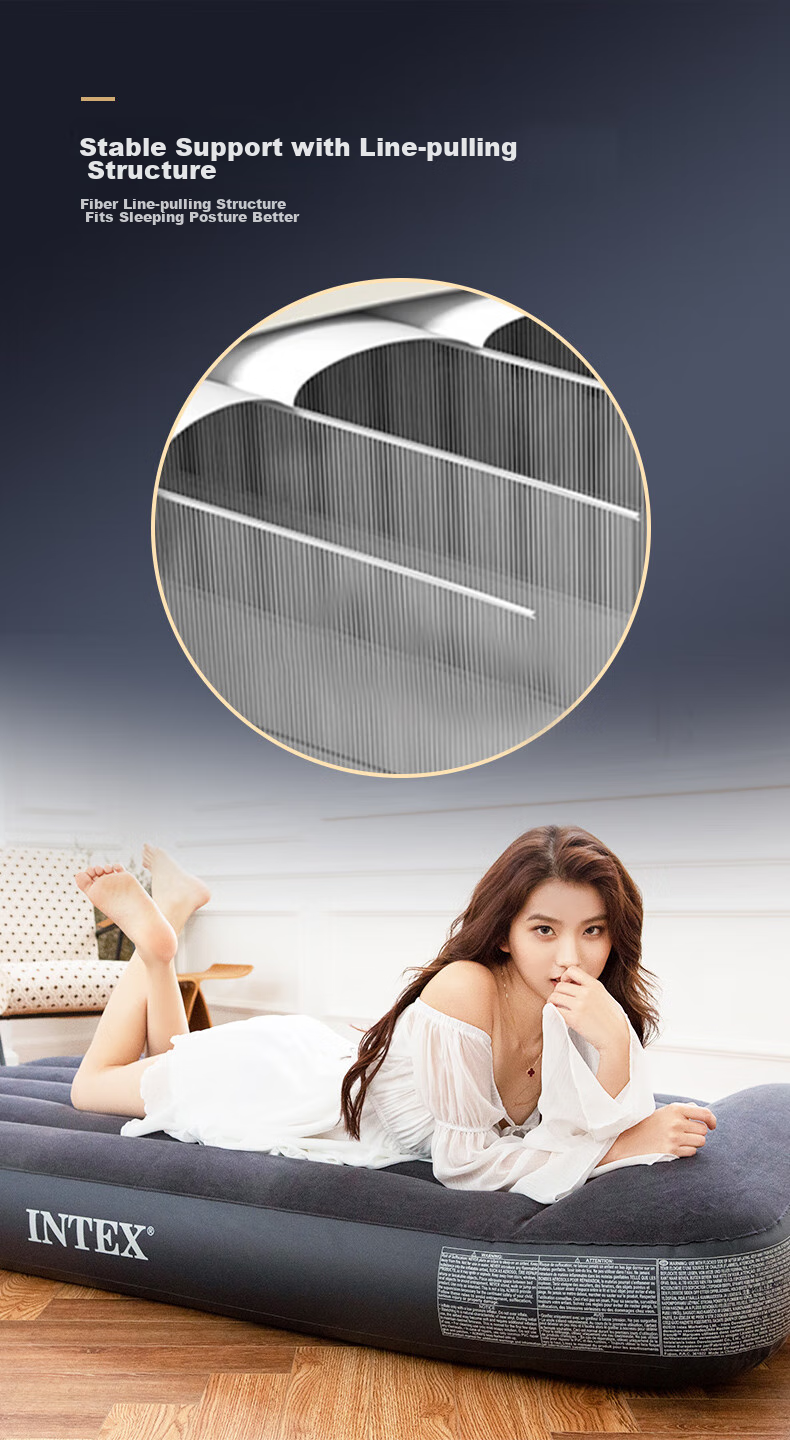 INTEX Single-Person Built-In Pillow Inflatable Mattress for Home Nap, Outdoor Tent Pad, Folding Bed with Electric Pump 64141N 2