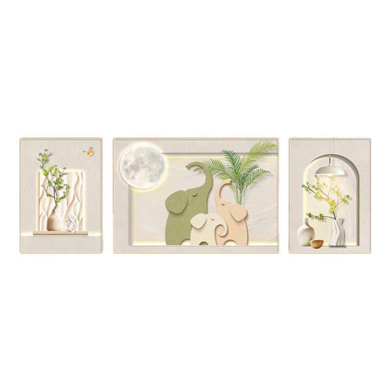 Mao Jiu Jiang Cream Style Living Room Decorative Painting Luxury Sofa Background Wall Art Elephant Bedroom Headboard Triptych Wall Art