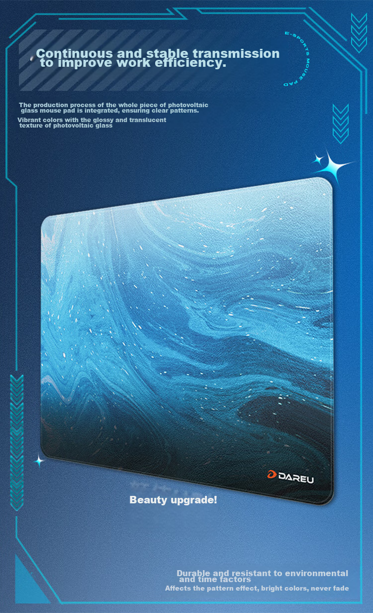 DAREU Full Steel Tempered Micro-Etched Photovoltaic Glass Mouse Pad, FPS Smooth Gaming E-Sports Mouse Pad, Waterproof Sweat-Resistant Large Size CSGO/Valve/Professional Grade Desk Mat, Cloud Flow 7