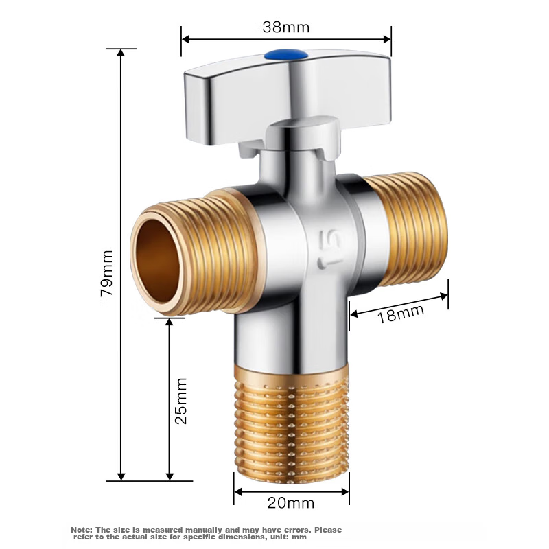 KEGOO Ball Valve, One Inlet Two Outlets, High Flow Copper Angle Valve, 1/2 Inch, Triangular Valve for Gas Water Heater, V-Shaped Valve Foot Valve K6033