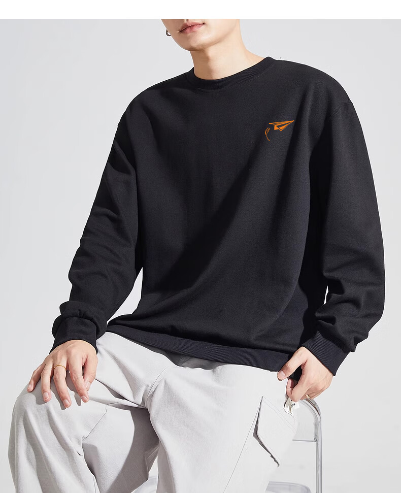 Huili Men's Sweatshirt, 320g Heavy Cotton, Autumn Long-Sleeve T-Shirt, Inner Layer Round Neck Undershirt, Men's Top Outerwear, Black, Size L 9