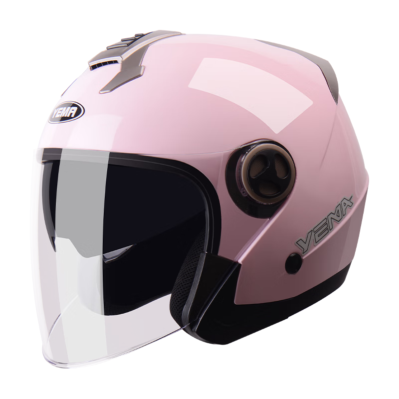 YEMA 3c Certified 623S Electric Motorcycle Helmet, Unisex Safety Helmet for Men And Women, Winter Dual-Lens Half Helmet, All-Season Universal Size, Cherry Pink with Clear Visor