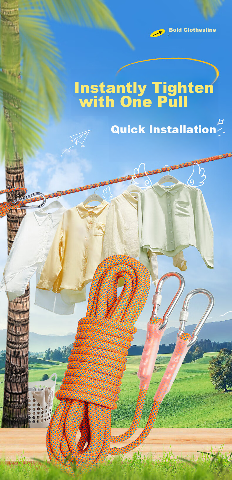 Kanle Outdoor Thickened Clothesline, Outdoor Quilt Drying Tool, Travel Car Roof Polyester Climbing Rope, 10.5mm, 10 Meters 1