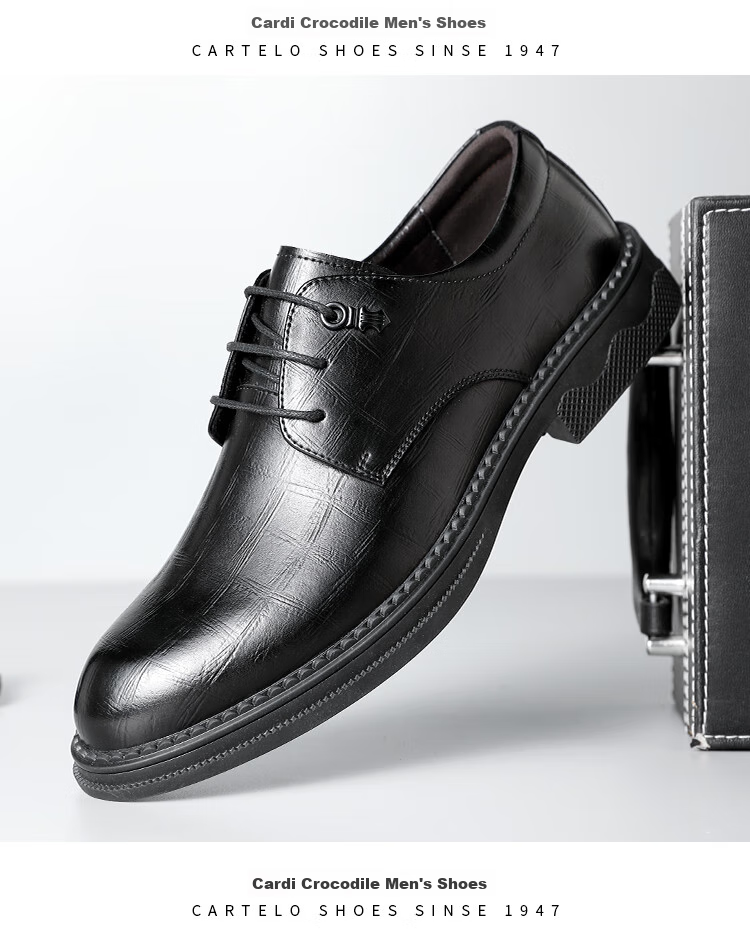 CARTELO British Trendy Plaid Formal Shoes for Men, Business Leather Shoes, Soft Cowhide Low-Top Men's Shoes 9541 Black 38 13