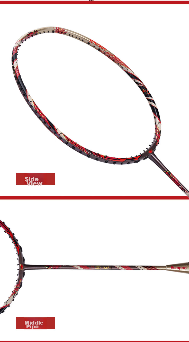 KUMPOO Badminton Racket, Lightweight Shock-Absorbing Carbon Solid Core, Double-Edged Composite Frame, Advanced Professional Racket, Shiluo White/red 22