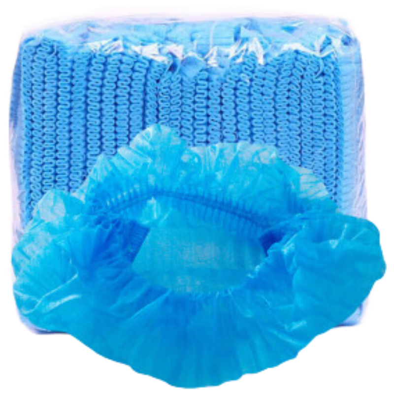 BAIGE Disposable Head Cover Cap, Kitchen Food-Grade Dust-Proof Strip Cap, Non-Woven Thickened Breathable, Blue Double-Strand, 500 Pieces, CW355350