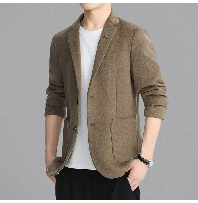 ROMON Men's Wool Blend Blazer Spring Autumn Business Casual Single Suit Coat Warm Jacket XF87 Dark Blue L 6