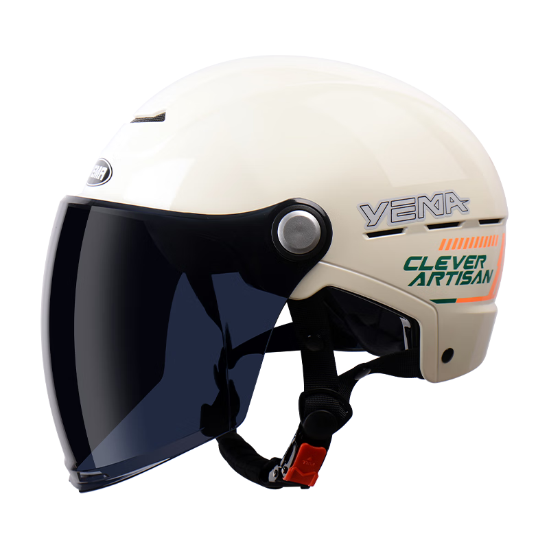YEMA 3c Certified New National Standard Class A 365S Electric Scooter Helmet for Men And Women, Summer Half Helmet, Large Size for Big Head Circumference, Motorcycle Safety Helmet, Khaki White with Black Tea Long Visor