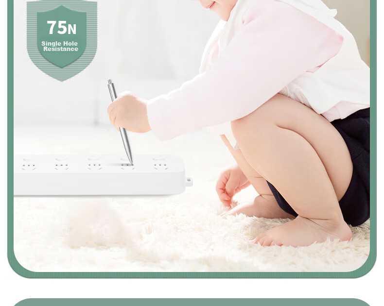 Deli Ya Bai Series National Standard Safe Power Strip/power Bar/power Board/power Extension Cord with Individual Switches And Protective Cover, 6 Outlets, 3 Meters, 33943(03) 12