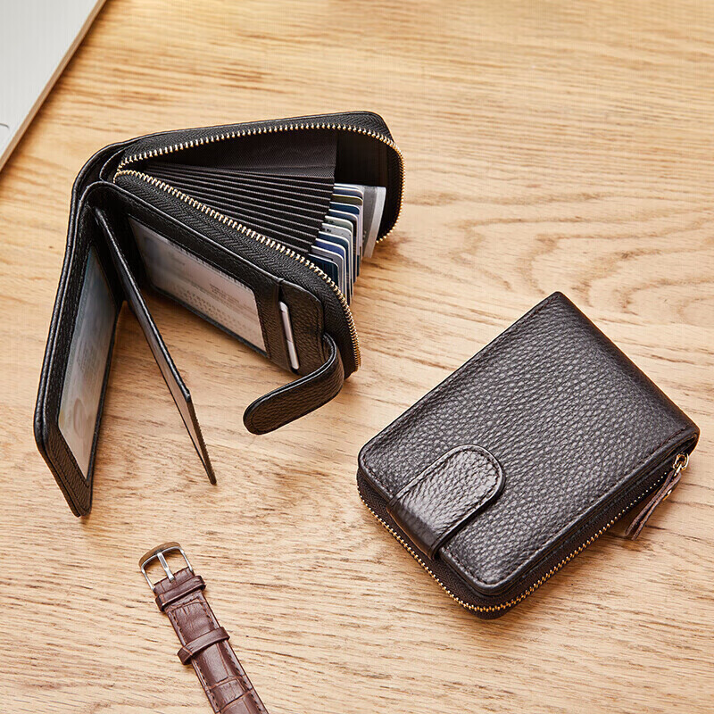 BOSTANTEN Top-Grain Leather Card Holder with Multiple Slots, Accordion Wallet for Men, Coin Purse, Birthday Gift for Husband, Boyfriend, Or Father