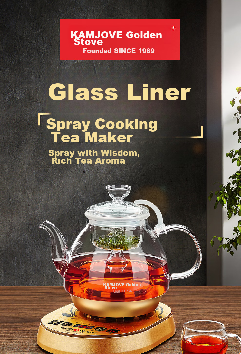 KAMJOVE Hot Press Spray Tea Maker, Teapot for Brewing Tea, Tea Set, 0.8L Glass Health-Preserving Tea Pot, A-96 1