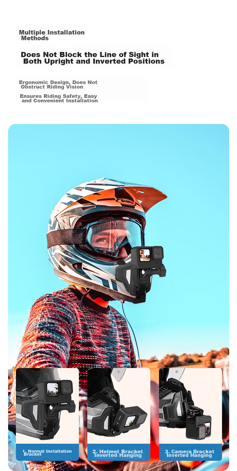 TELESIN Compatible with DJI Action 5 Pro, 4 Helmet Chin Mount, Osmo360 Motorcycle Helmet Mount, GoPro Ace Pro 2 Action Camera Motorcycle Mount 2