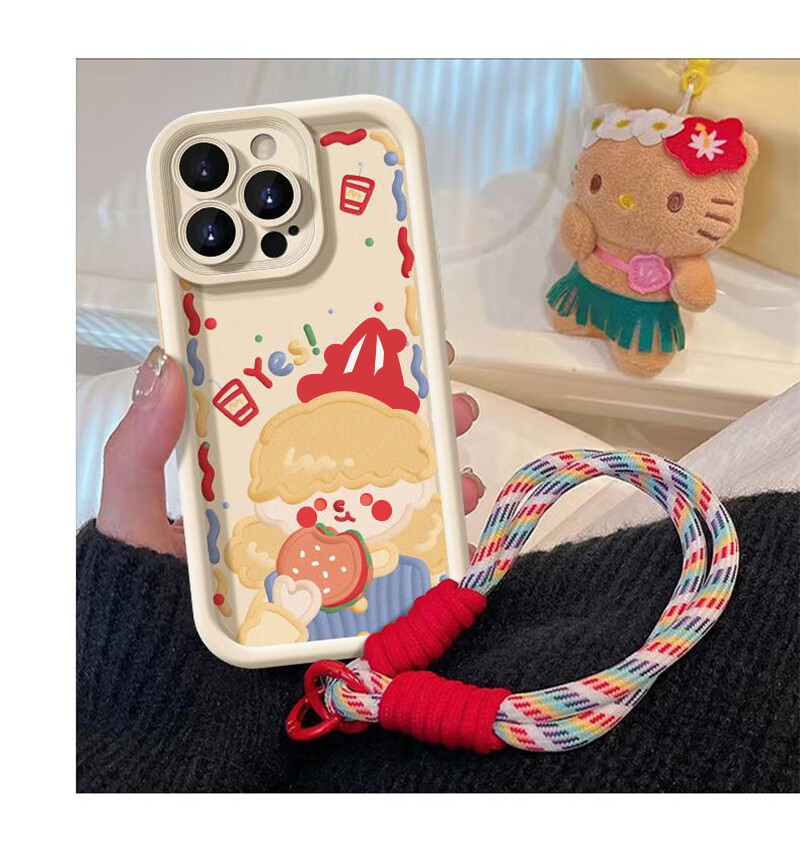 Jiangming IPhone 15 Pro Max Case, Apple 15 Pro Max Protective Cover with Bracelet, Skin-Friendly Soft Shell, Full Protection, Shockproof, Independent Buttons, Fresh Cartoon Design for Wome 8