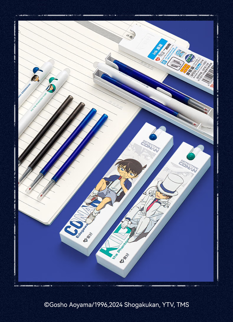 AIHAO [Back to School Essential] Conan Collaboration Erasable Pen, 0.5mm, Elementary Student Handwriting Practice Pen, ST Tip Retractable Pen, Exam Writing Pen, Moli Erasable Gel Pen, Crystal Blue, Jide GP2761 13