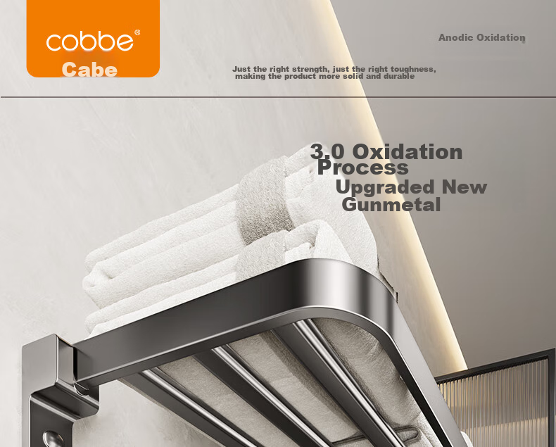 Cobbe Space Aluminum Bathroom Towel Rack No-Drill Towel Holder Bathroom Storage Shelf Towel Bar Bathroom Accessories Set 5