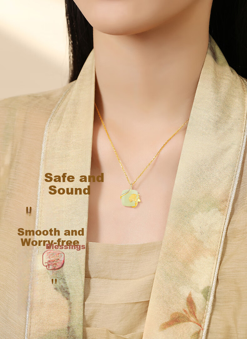 ALLOVE Small Sugar Cube Silver Necklace for Women, Three Lives with Apricot No Trouble Pendant, Hetian Jade Pendant, Birthday Gift for Girlfriend Or Wife 8