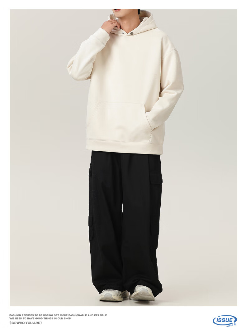 MMOPTOP American-Style Suede Milk Silk Sweatshirt for Men, Autumn And Winter Casual Hooded Top VE55151 Beige XL 16