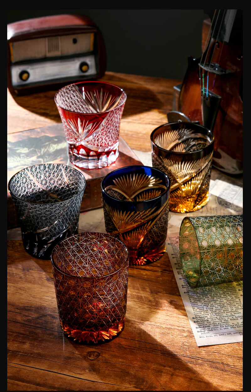 FANKAQI Luxury Edo Kiriko Crystal Whiskey Glass Set High-End Elegant Barware Gift for Housewarming and Wedding 18