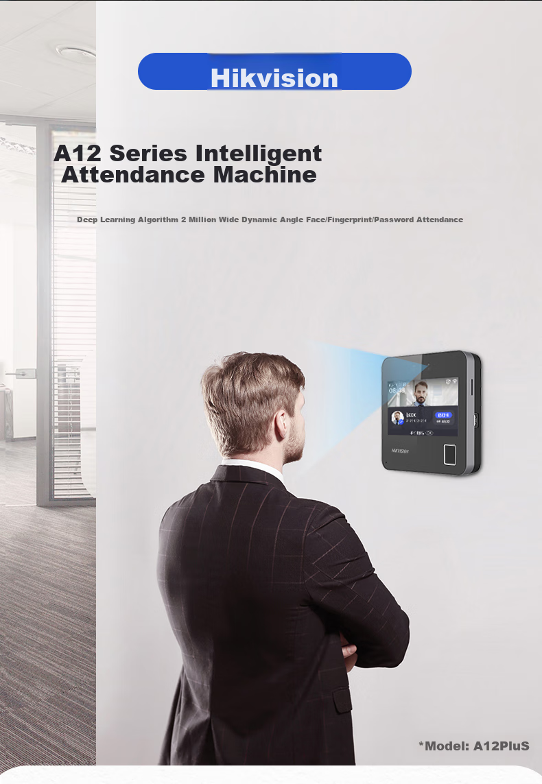 HIKVISION Attendance Machine, Facial Recognition Clock-In Device, 0.2S Fast Recognition, Office Sign-In Machine, No Network Required, No Software Installation Needed, Automatic Report Generation, A23 1
