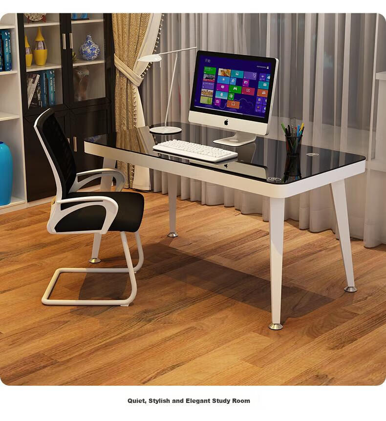 Fanshe Tempered Glass Computer Desk, Glass Desktop Workstation, Thickened Nordic Minimalist Office Desk 19