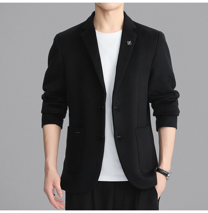 ROMON Men's Wool Blend Blazer Spring Autumn Business Casual Single Suit Coat Warm Jacket XF87 Dark Blue L 13
