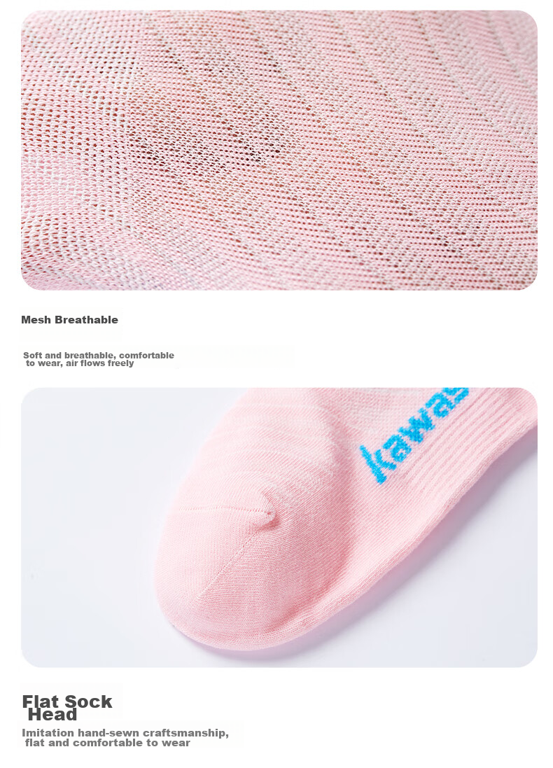 KAWASAKI Badminton Socks Breathable Running Sports Socks for Women A6202 Pink Purple Blue (Three Pairs) One Size Fits All 8