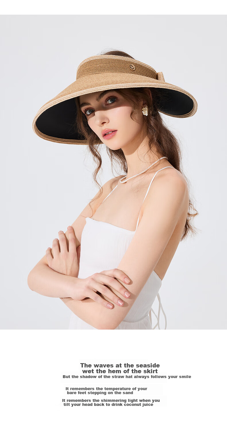 FANCET Women's Spring And Summer Japanese-Style Color-Block Hat, Black Glue Wide Brim Sun Protection Straw Hat for Travel And Vacation, Breathable Sunhat 11