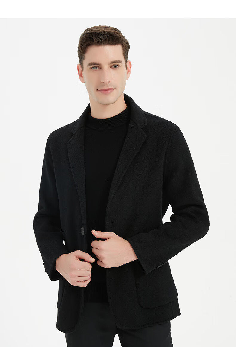 FIRS 100% Wool Double-Sided Suit Jacket for Men, Autumn And Winter Business Casual Workwear Single Blazer Wool Coat 6