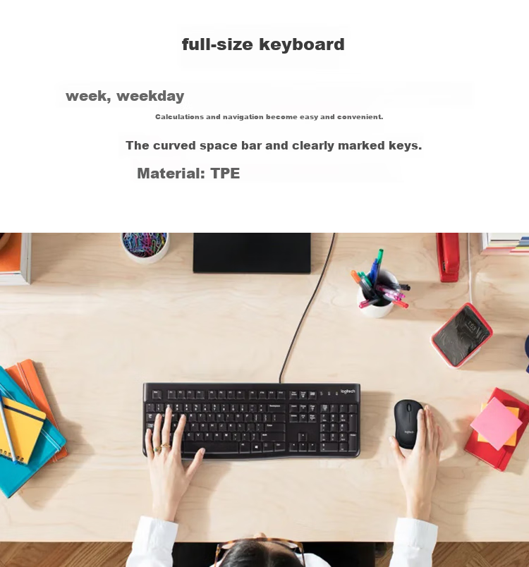 Logitech K120 Keyboard, Wired Keyboard, Office Keyboard, Full-Size, Black USB Port, 104 Keys 2