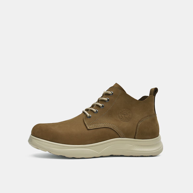 MELLEN British Style Versatile Mid-Top Leather Boots Retro Trendy Boots for Men Thick-Soled MYD67691 Light Brown 37