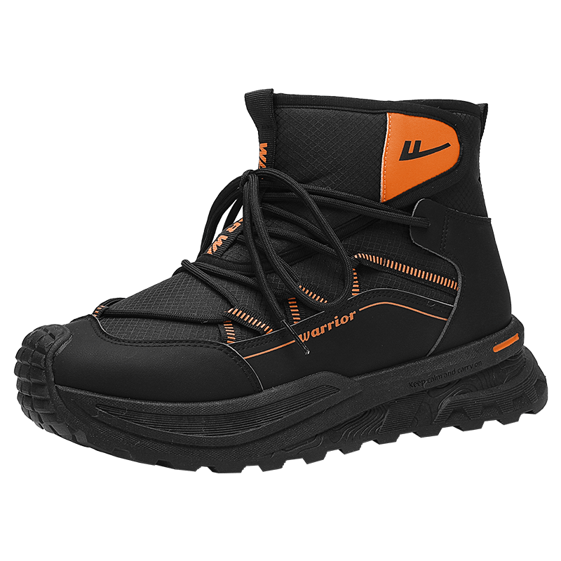 Warrior Official Men's Snow Boots 2026 Spring Cotton Shoes Men's Fleece Martin Boots Black Orange Size 42