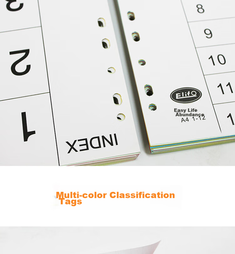 Elifo Page Separators, Index Dividers, Classification Paper, Loose-Leaf Paper for Indexes, Paper Plastic Digital English Three-Hole Binders [With Holes], 10 Colors, 50 Sheets Per Pack 5