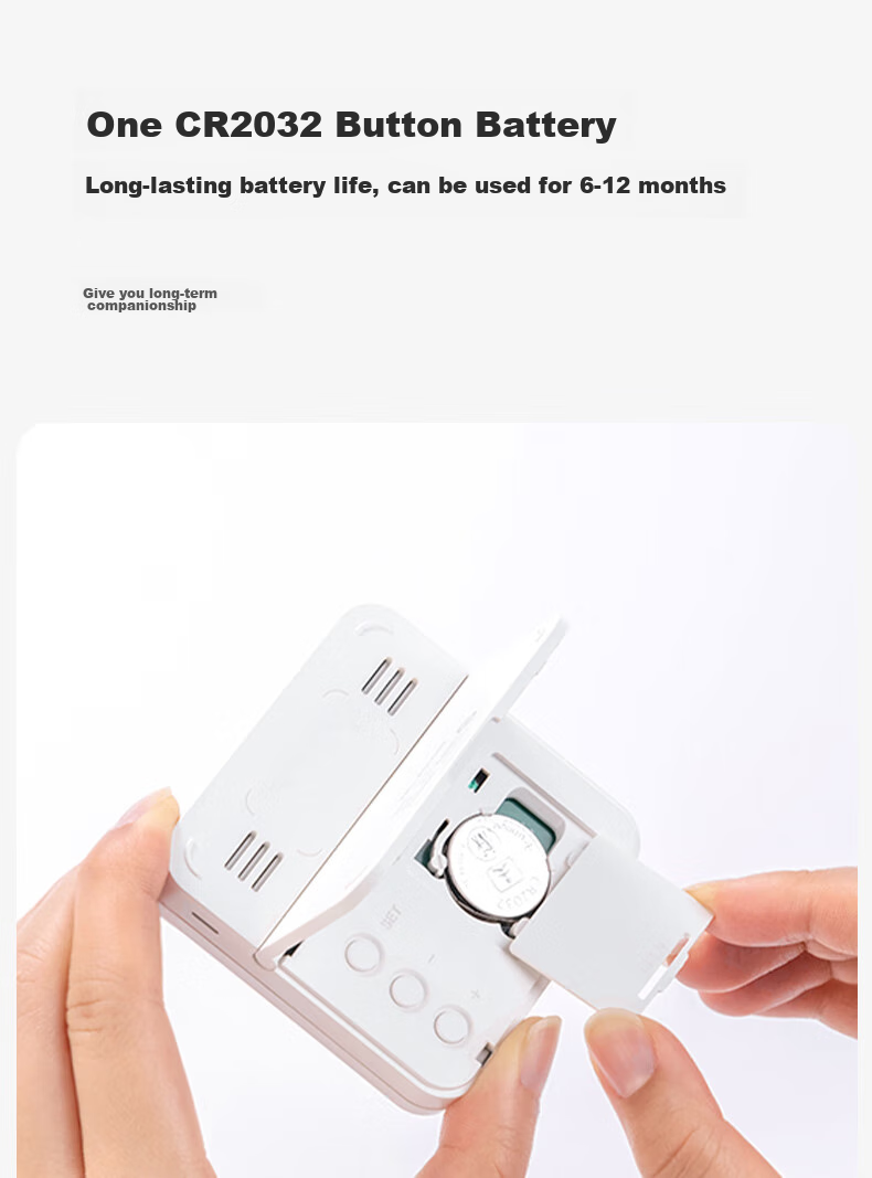 Deli Niusai Series Electronic Thermometer And Hygrometer, Wide Screen Display with Time Function, Metal Back Patch Included, White, NS873 13