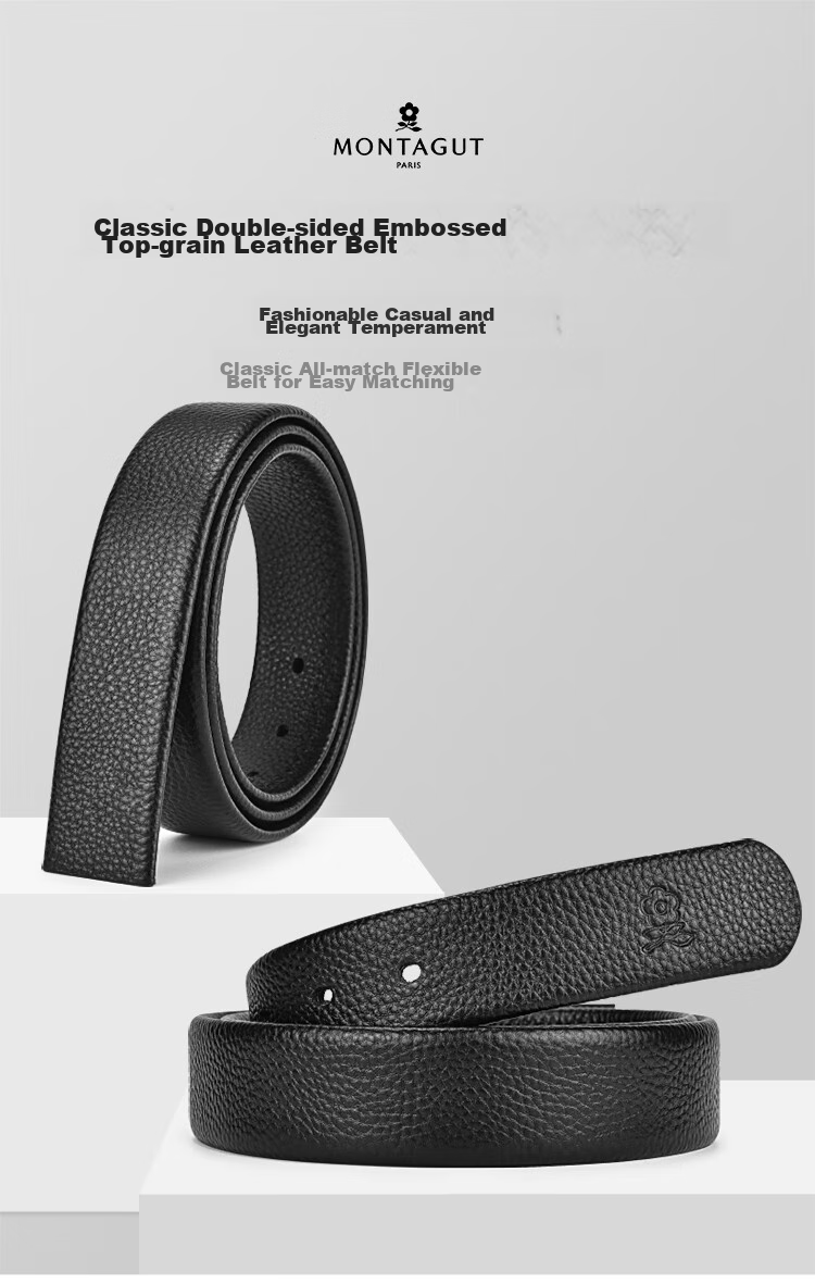 MONTAGUT Men's Belt, Men's Waistband without Buckle, Cowhide Leather Belt, Strap Belt for Men, New Year Gift 1